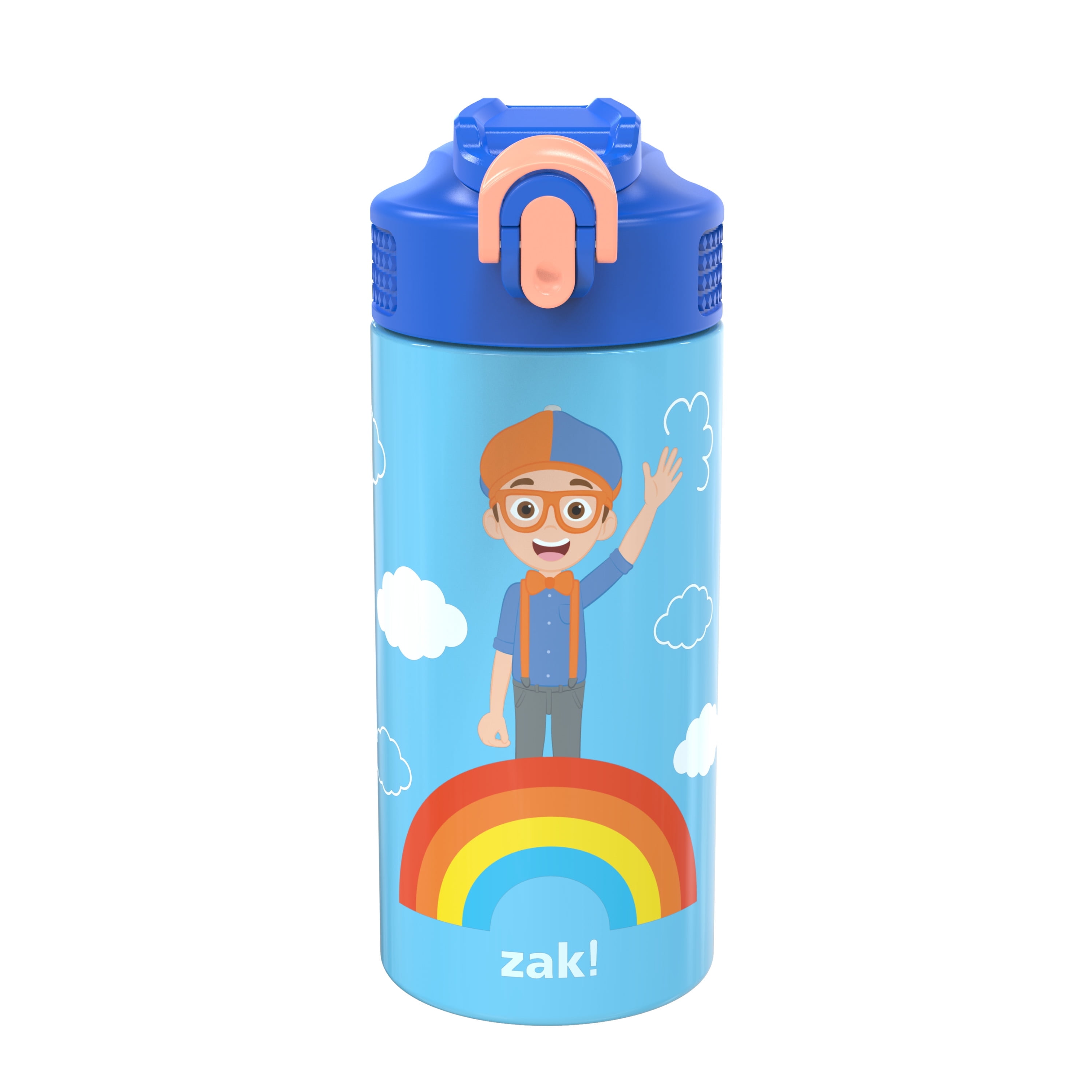 Zak Designs 14 oz Blippi Double Wall Vacuum Insulated Thermos Kids Water Bottle, 18/8 Stainless Steel, Flip-Up Straw Spout, Locking Spout Cover, Durable Cup for Sports or Travel